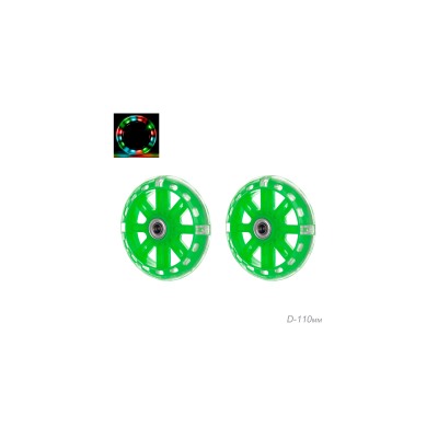 Комплект опорных колес без кронштейна, подшипник, полиуретановые светящиеся колеса/Зеленый 2шт / BWWP-9 / уп 100