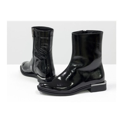 Стильные классические ботинки из натуральной лаковой кожи черного цвета на невысоком расширенном каблуке, Новая коллекция от Gino Figini, Б-1999-01
