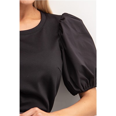 Чёрная трикотажная блузка с рукавами-фонарики Ката №1
