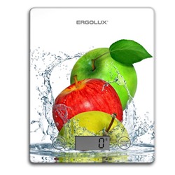 Весы кухонные электронные ERGOLUX ELX-SK02-С01 белые, яблоки до 5 кг, 195*142 мм /1/20/ 13602