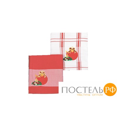 QXK G68 RE/2p 45*70 Подарочное1 Комплект полотенец SOAVITA kitchen Вафельное полотно (Красный)