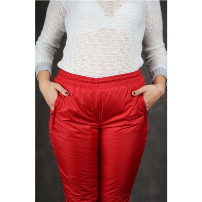 Утепленные женские брюки на манжете по щиколотке, цвет- красный