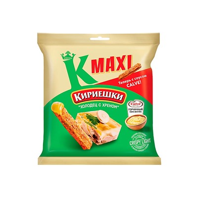 «Кириешки Maxi», сухарики со вкусом «Холодец с хреном» и с горчичным соусом «Calve», 75 г