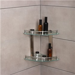 Полка для ванной комнаты 2х-ярусная угловая Штольц Stölz, 24×24×28 см, нержавеющая сталь, стекло