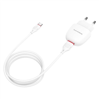 Адаптер Сетевой с кабелем Borofone BA49A Vast USB 2,1A/10W (USB/Type-C) (white)