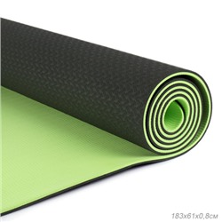 Коврик для йоги и фитнеса спортивный гимнастический двухслойный TPE 8мм. 183х61х0,8 цвет: светло-зелёный / YM2-TPE-8G /уп 12/