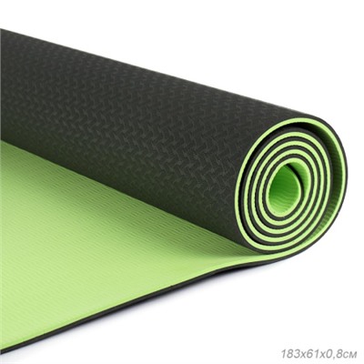 Коврик для йоги и фитнеса спортивный гимнастический двухслойный TPE 8мм. 183х61х0,8 цвет: светло-зелёный / YM2-TPE-8G /уп 12/