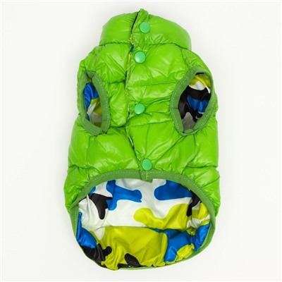 Куртка для собак двухсторонняя с принтом,  размер 8 (ДС 20 см, ОГ 30, ОШ 22 см), зелёная