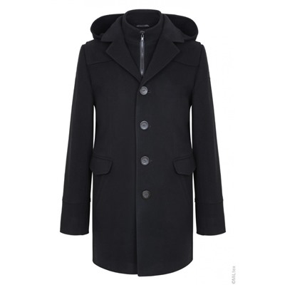 Шерстяное Мужское пальто с пластроном,черное. Арт. 60