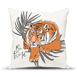 Подушка декоративная с фотопечатью 40х40 см, ткань смесовая, 'Дикий тигр'