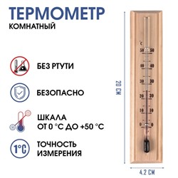 Термометр, градусник комнатный "Уют", от 0°C до +50°C, 20 х 4.2 х 1.3 см