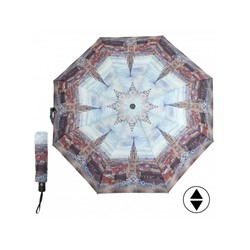 Зонт женский ТриСлона-883/L 3883 С,  R=55см,  суперавт;  8спиц,  3слож,  полиэстер,  голубой  (Лондон)  219255