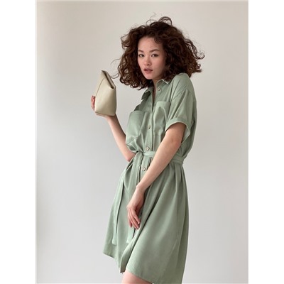 6198 Платье-рубашка из лиоцелла в пыльном зелёном (остаток: 46)