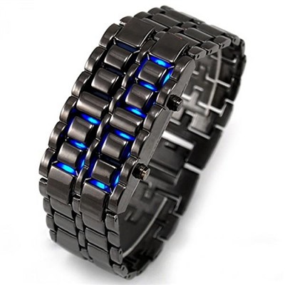 LED часы-браслет "Самурай". Черный браслет, синие диоды. 903362