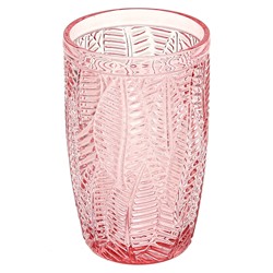 "Листья" Стакан стеклянный 380мл, д7,6см, h12,7см, рельефное, цветное стекло, цвет - розовый (Китай)