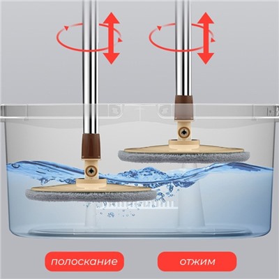 Швабра с отжимом и ведро Доляна, 42,5×29×18 см, 14 л, телескопическая ручка 80 - 110 см