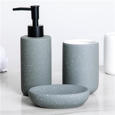 Набор для ванной «Бархатный гранит», 3 предмета (мыльница, дозатор для мыла, стакан), цвет серый