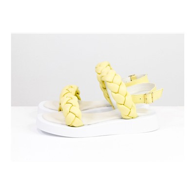 Кожаные легкие босоножки "дутики" с косичками, на невысокой платформе, выполнены из натуральной итальянской кожи светло-желтого цвета, Новая Коллекция Весна-Лето от Gino Figini, С-2129-04