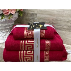 Комплект махровых полотенец с вышивкой Греция красный (упаковка 3шт)
