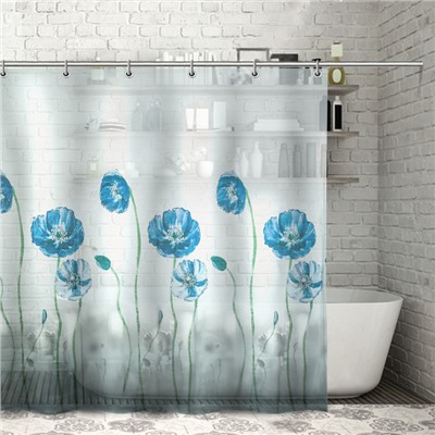 Штора для ванной 180×180 см "Синие маки", EVA