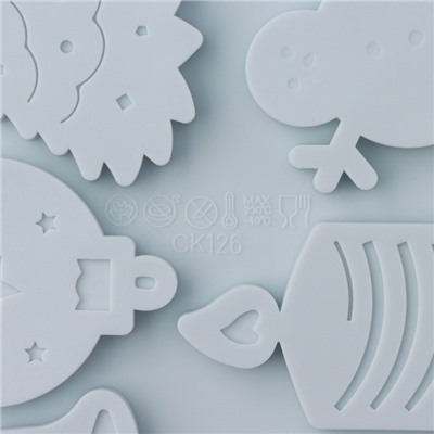 Форма для украшений Доляна «Новый год», силикон, 18,5×12,8×0,5 см, 8 ячеек, цвет серый