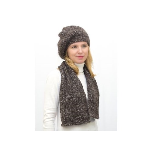 Комплект зимний женский шапка+шарф Кретта (Цвет коричневый), размер 54-56, шерсть 50%, мохер 30% Размер 54-56