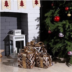 Светодиодная фигура «Подарки лесные» 15, 20, 25 см, текстиль, металл, батарейки ААх2 (не в комплекте), свечение тёплое белое