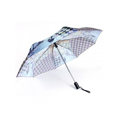 Зонт женский ТриСлона-880/1,  R=55см,  суперавт;  8спиц,  3слож,  голубой/радуга  (Венеция и узор)  196723