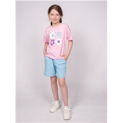 41138 Комплект для девочки (футболка+шорты) нежно-розовый/нежно-голубой Lets go