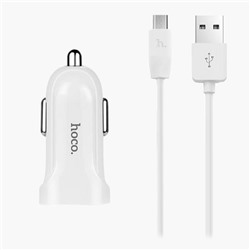 Адаптер Автомобильный с кабелем Hoco Z2A 2USB/5V/2.4A +micro USB (white)