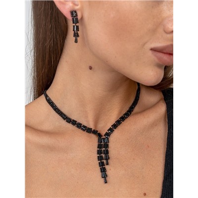 Комплект ожерелье и серьги с цирконом, цвет: черный, арт.018.721