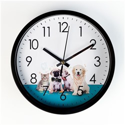 Часы настенные "Котенок и щенята", d-20 см, плавный ход