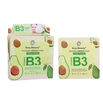 Тканевая маска для лица Kiss Beauty Avocado Vitamin B3 mask 1шт