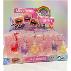 Блеск для губ с шиммером Miss Betty Rainbow Sugar Lip Gloss с брелком (упаковка 6шт)