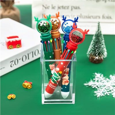Ручка 10-цветная "Рождественский лось" автоматическая, шариковая, с блестками, пластик. корпус, цвета в ассортименте