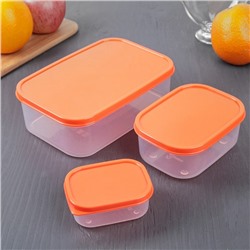 Набор контейнеров пищевых, прямоугольных, 3 шт: 150 мл; 500 мл; 1,2 л, цвет оранжевый