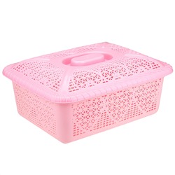 "Домашняя мода" Корзина-ящик пластмассовая для хранения "Сердце" 35х27,5см h13см, с крышкой, розовый (Китай)