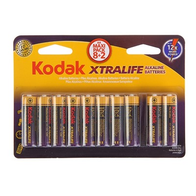 Батарейка алкалиновая Kodak XtraLife, AA, LR6-10BL, 1.5В, спайка, 10 шт.