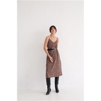 4986 Платье-комбинация в цвете какао с принтом (остаток: 42)