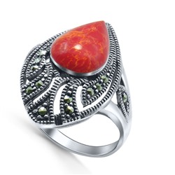 Серебряное кольцо с кораллом и марказитом