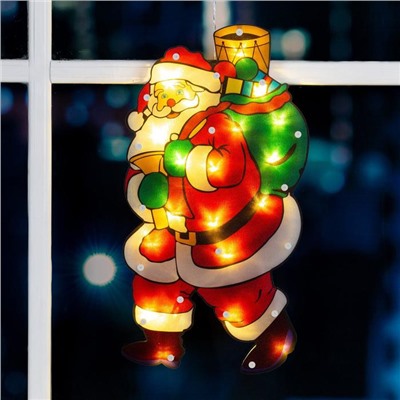 Светодиодная фигура на присоске «Дед Мороз» 22 × 44 см, пластик, батарейки АААх3 (не в комплекте), свечение тёплое белое