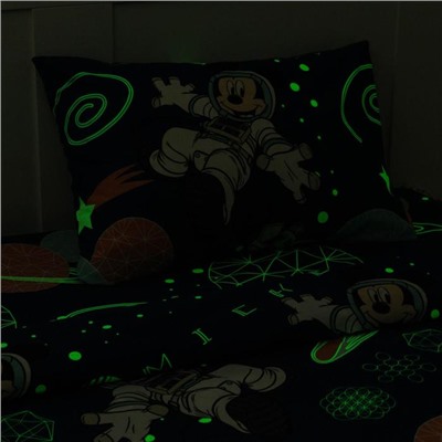 Постельное бельё 1,5 сп Neon Series, "Mickey", Микки Маус, 143*215 см, 150*214 см, 50*70 см -1 шт, светится в темноте