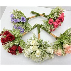 Цветы искусственные декоративные Букет роз 7 отдельных веток 14 цветков + зелень 30 см