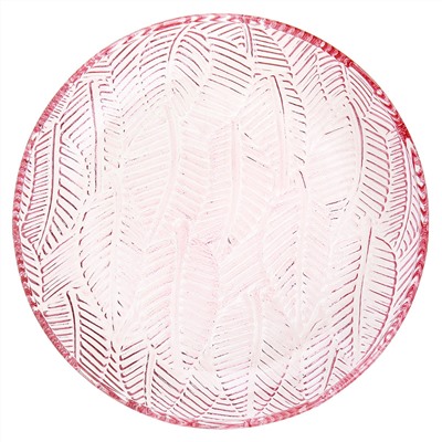 "Листья" Тарелка мелкая стеклянная д175мм, h28мм, рельефное, цветное стекло, цвет - розовый (Китай)