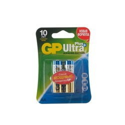 Батарейка алкалиновая GP Ultra Plus, AA, LR6-2BL, 1.5В, блистер, 2 шт.