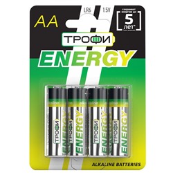 Батарейка AA Трофи LR6 ENERGY Alkaline (4-BL) (40/720) ЦЕНА УКАЗАНА ЗА 4 ШТ