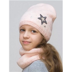 Комплект весна-осень для девочки шапка+снуд Елена (Цвет светло-розовый), размер 52-54, шерсть 30%