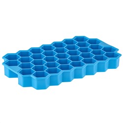 Форма силиконовая для льда (мармелада) "Соты - 37 штук" 20х11,7см h2,2см, с силиконовой крышкой, цвет - синий, в п/эт пакете (Китай)