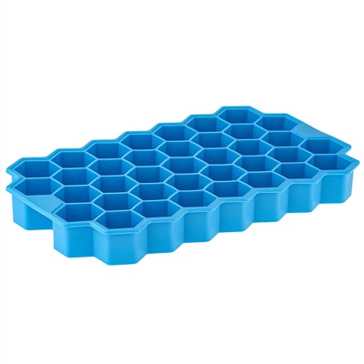 Форма силиконовая для льда (мармелада) "Соты - 37 штук" 20х11,7см h2,2см, с силиконовой крышкой, цвет - синий, в п/эт пакете (Китай)