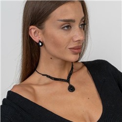 Комплект ожерелье и серьги с цирконом, цвет: черный,  арт.018.689